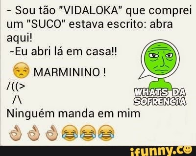 Sou tão "VIDALOKA" que comprei
um "SUCO" estava escrito: abra
aqui!
© MARMININO!
A
Ninguém manda em mim