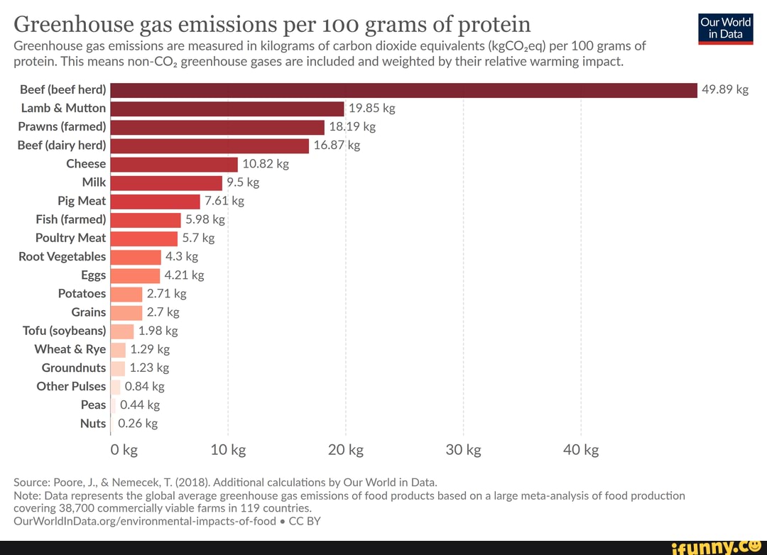 Greenhouse gas emissions for types of food. Greenhouse gas emissions
