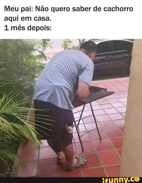 Meu pai: Não quero saber de cachorro aqui em casa.
mês depois: