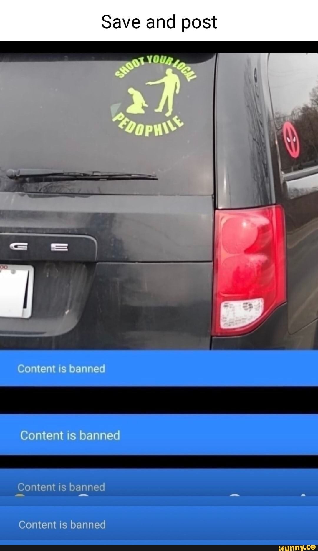 Save and post
omtent canned
Content is banned
Cone t sba ne
Content is banned