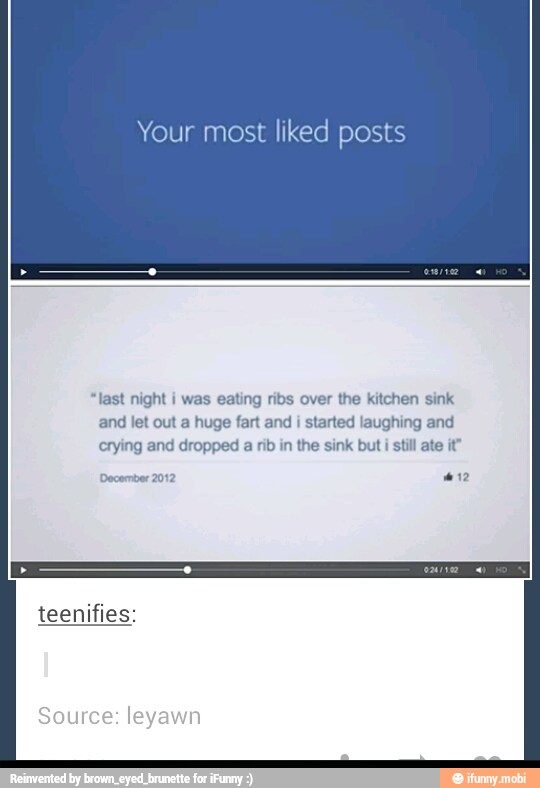 most liked posts
"last night i was eating ribs over the kitchen sink
and let out a huge fart and i
started laughing and
crying and dropped
a
rib in the sink but i still ate it"
December 2012
teenifies: