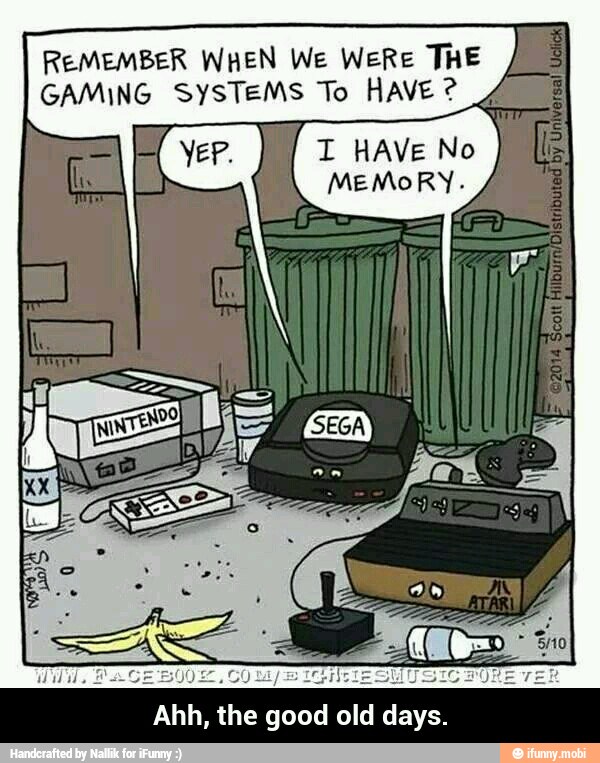 REMEMBER WHEN We WeRE THE
GAMING SYSTEMS To HAVE I HAVE No
MEMORY.
Ahh, the good old days. - Ahh, the good old days.