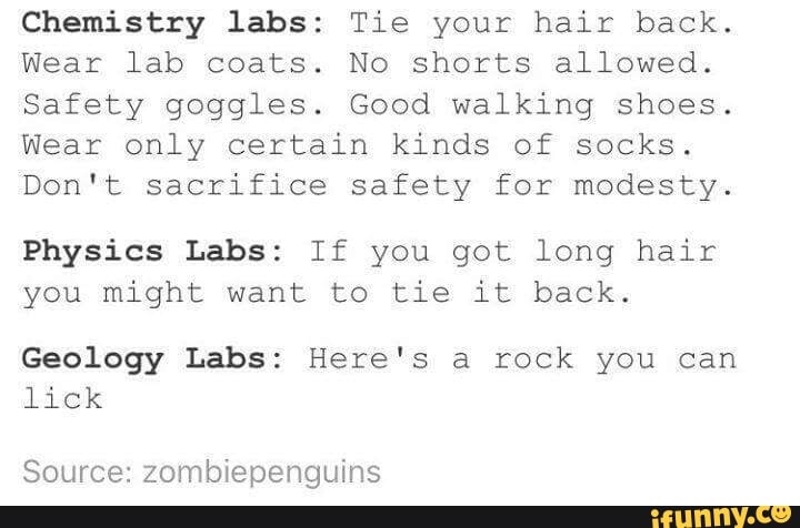 Chemistry Labs Tie Your Hair Back Wear Lab Coats No Shorts