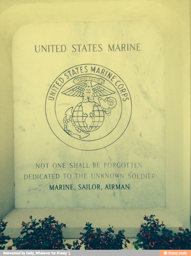 UNITED STATES MARINE
NOT ONE SHALL BE FORGOTTEN
DEDICATED TO THE UNKNOWN SOLDIER
MARINE, SAILOR, AIRMAN
