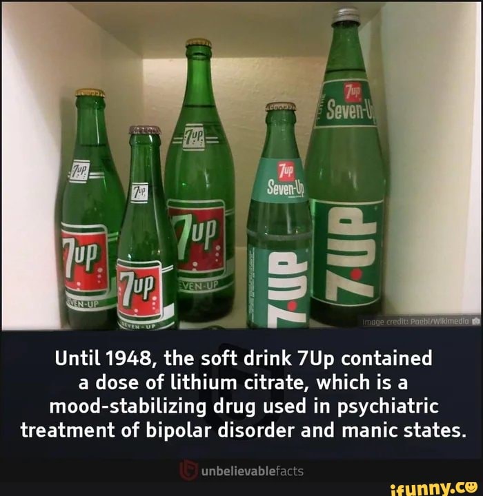 Until 1948, the soft drink contained dose of lithium citrate, which is