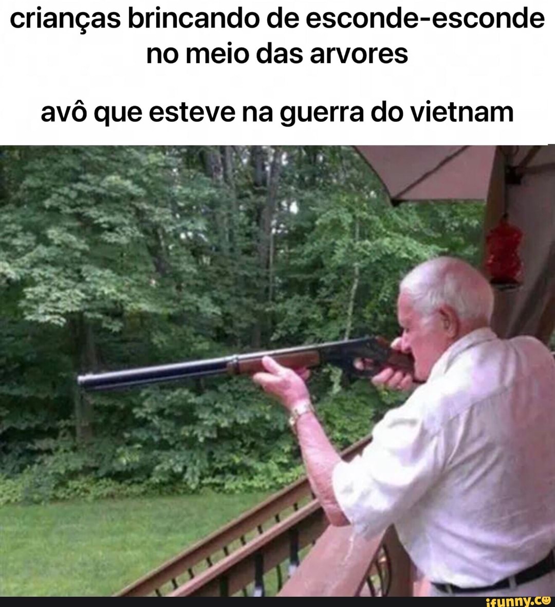 crianças brincando de esconde-esconde no meio das arvores
avô que esteve na guerra do vietnam