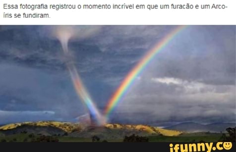 Essa fotogrania registrou o momento incrivei em que um furacão e um Arco- iris se tundiram