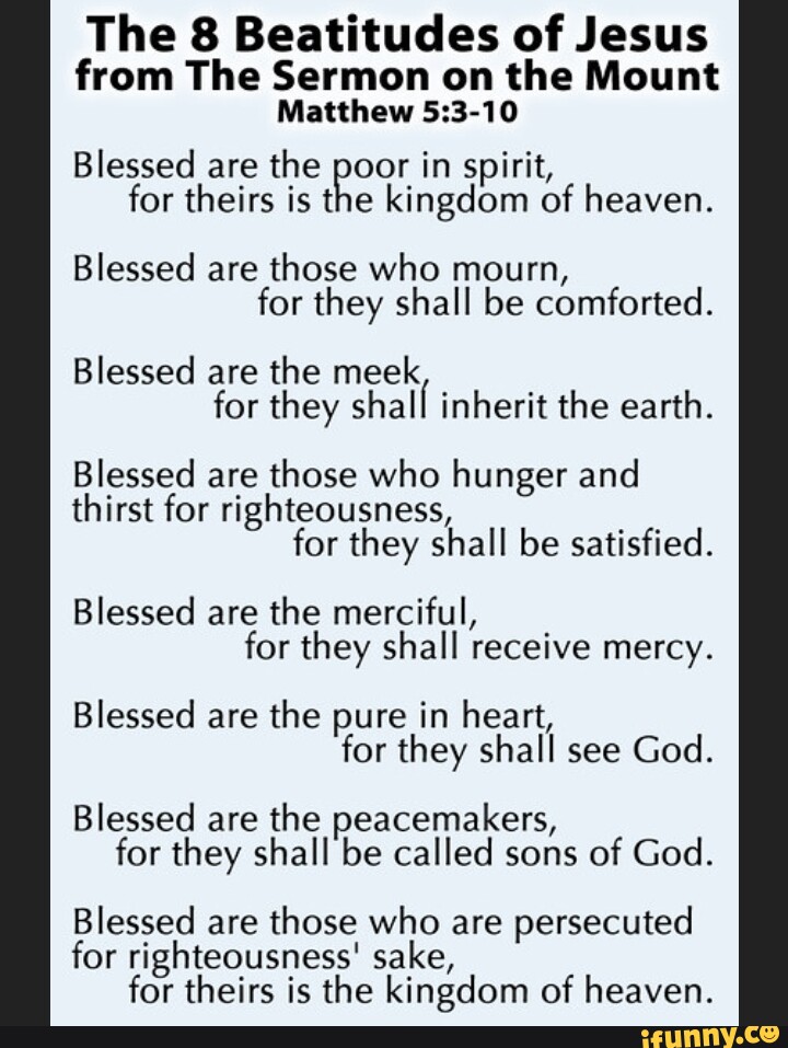 The 8 Beatitudes of Jesus from The Sermon on the Mount Matthew Blessed ...