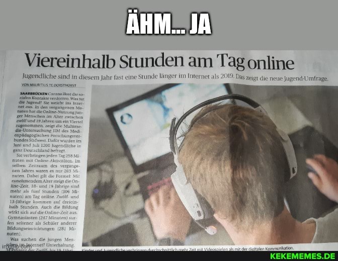 Viereinhalb Stunden am Tag
Jugendliche sind in diesem Jahr fast eine Stunde länger im Internet als 2019. Das zeigt die neue Jugend-Umfrage