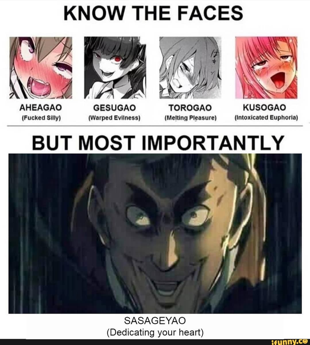 KNOW THE FACES
AHEAGAO
(Fucked Silly)
BUT MOST IMPORTANTLY
SASAGEYAO