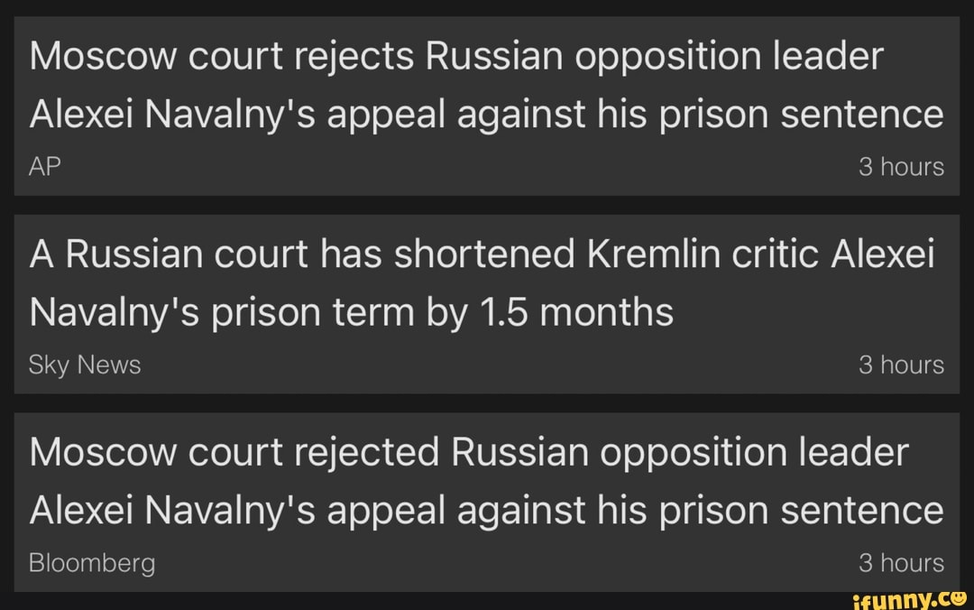 Moscow Court Rejects Russian Opposition Leader Alexei Navalnys Appeal Against His Prison 