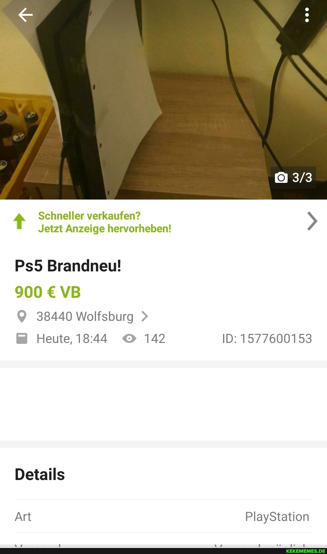 Schneller verkaufen?
Jetzt Anzeige hervorheben!
Brandneu!
900 VB
38440 Wolfsburg >
Details
Art
ID: 1577600153
PlayStation