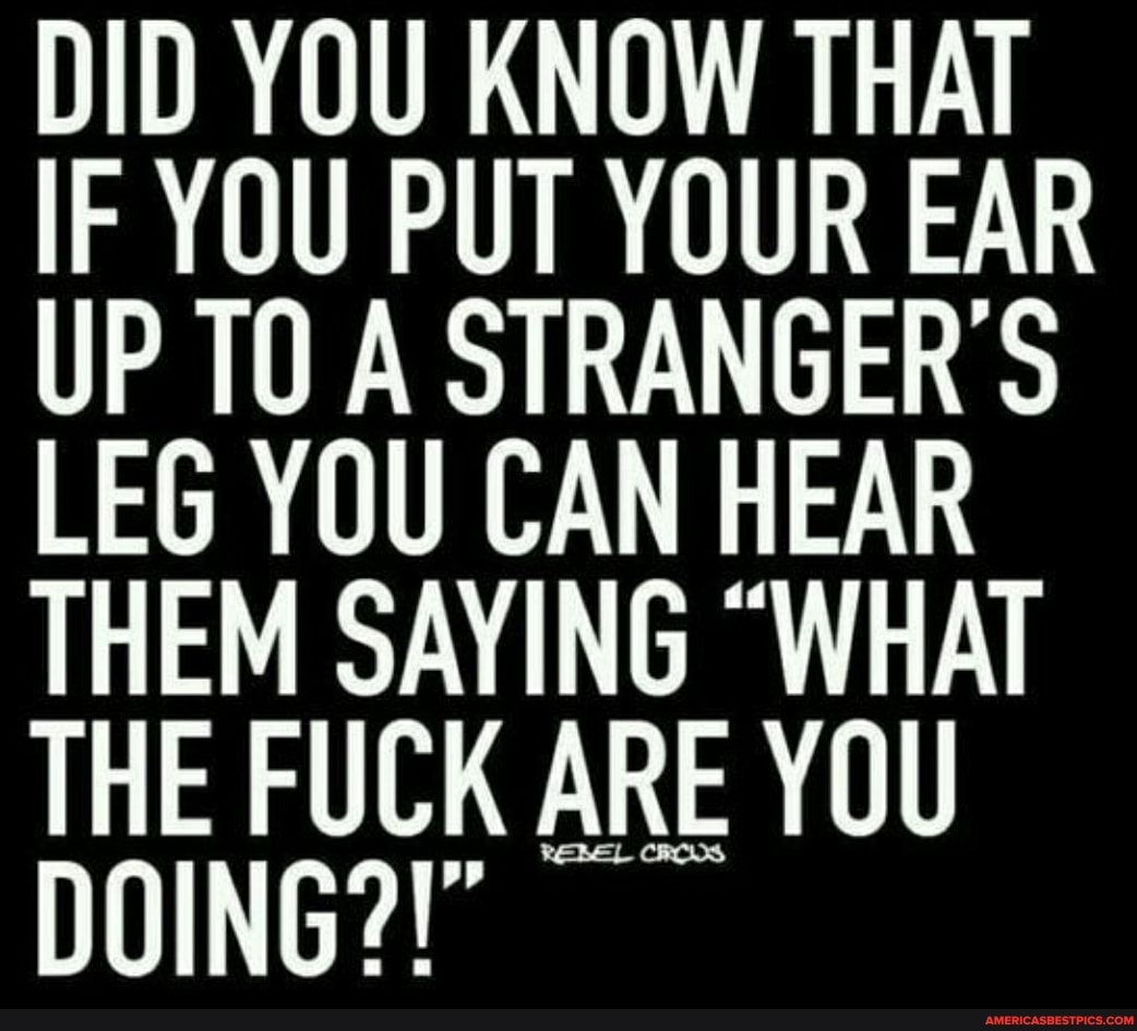 DID YOU KNOW THAT IF YOU PUT YOUR EAR UP TO A STRANGER LEG YOU CAN HEAR THEM SAYING "WHAT THE FUCK ARE YOU