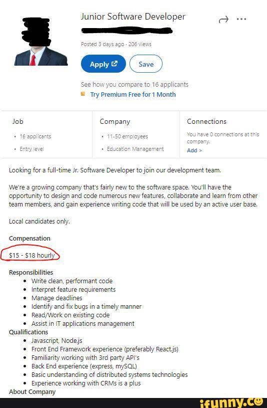 Junior Software Developer Save ) See how yor 16 applicants Try Premium ...