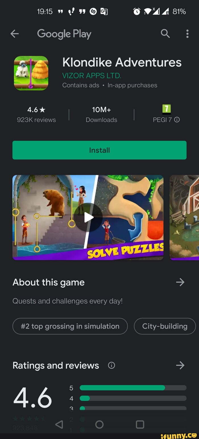 Google Play 99 Klondike Adventures VIZOR APPS LTD. Contains ads Inapp