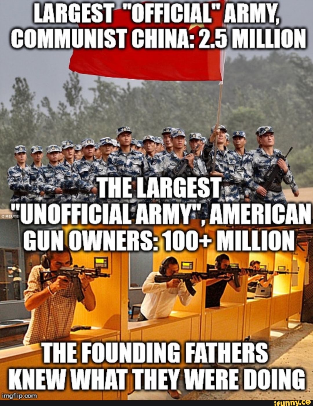 LARGEST "OFFICIAL" ARMY, COMMUNIST CHINA 2.5) MILLION AT GUN OWNERS