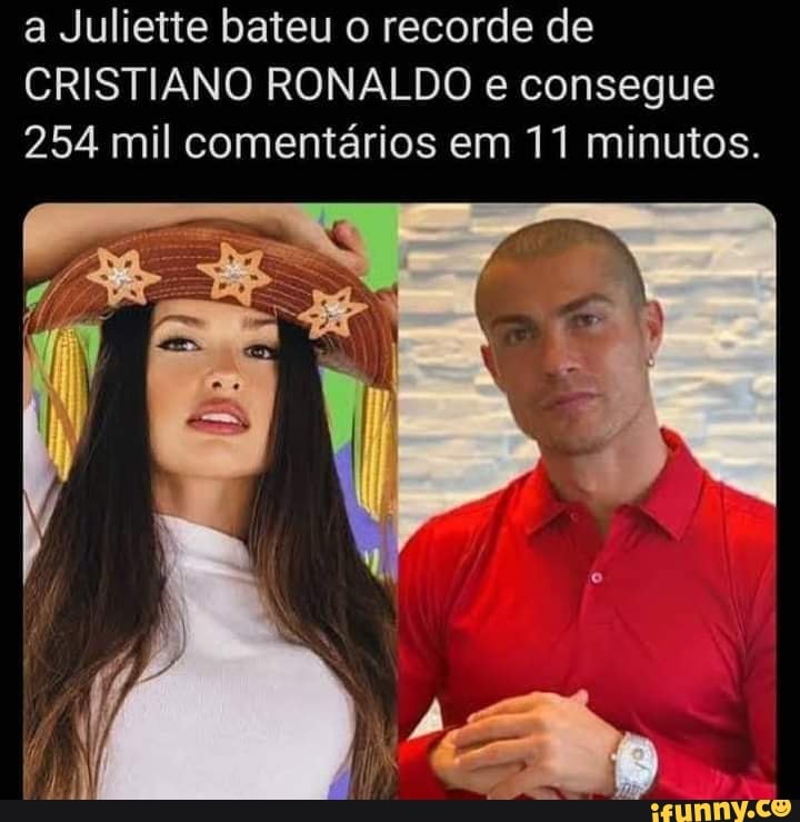 a Juliette bateu o recorde de
CRISTIANO RONALDO e consegue
254 mil comentários em 11 minutos.
