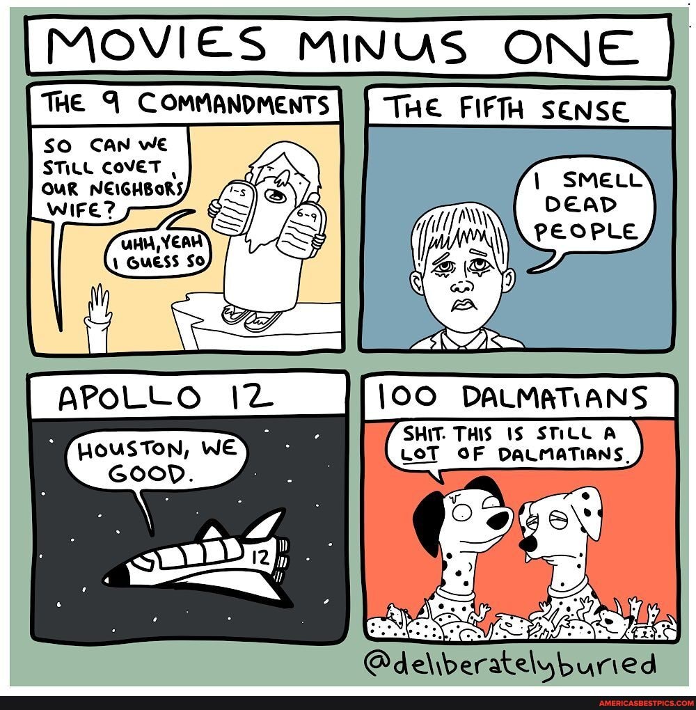 MOVIES MINUS ONE THE FIFTH SENSE
SO CAN WE STILL COVET ,
APOLLO
HOUSTON, WE
GooD.
1900 DALMATIANS
SHIT. THIS IS STILL A LOT OF DALMATIANS
oNZES
@deliberatelybunied