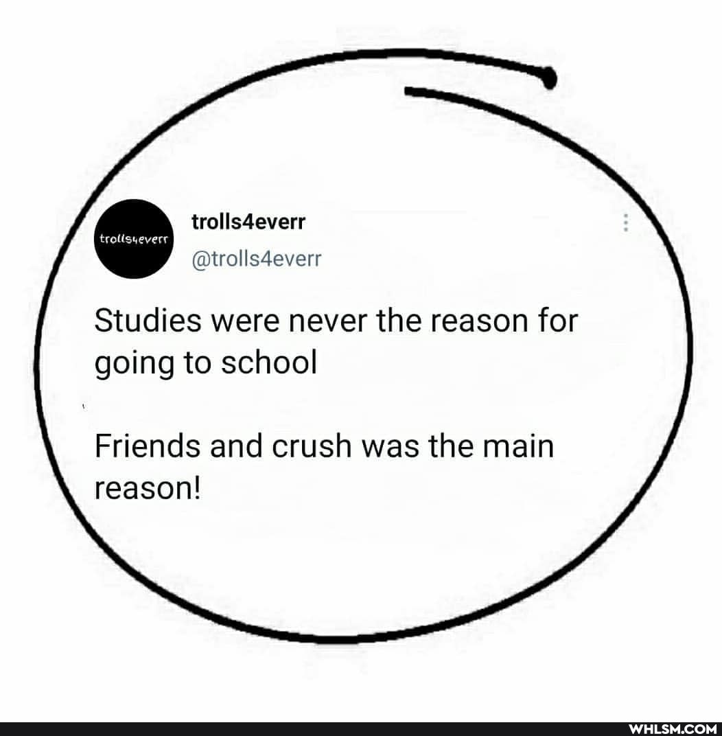 trolls4everr
@trolls4everr
trolisyeverr
Studies were never the reason for going to school
Friends and crush was the main reason!