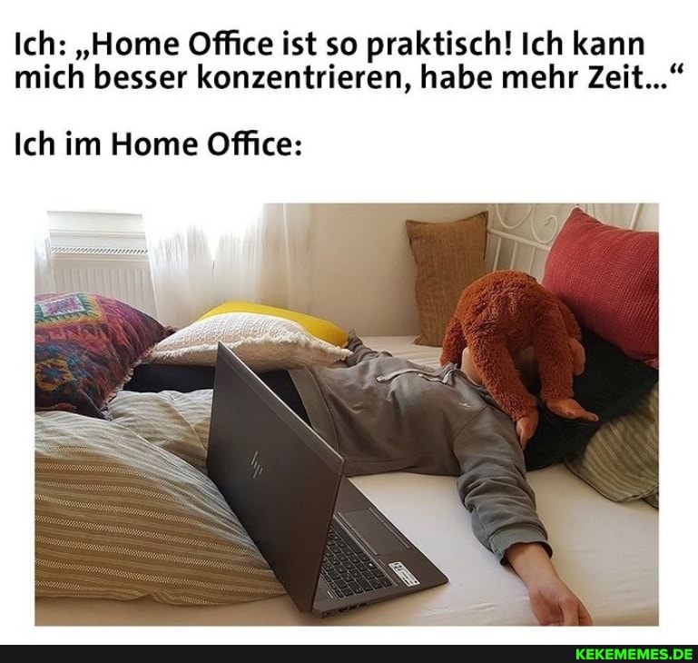 Ich: "Home Office ist so praktisch! Ich kann mich besser konzentrieren, habe mehr Zeit..."
Ich im Home Office:
