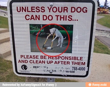UNLESS YOUR DOG
RESPONSIBLE
AND CLEAN UP AFTER THEM