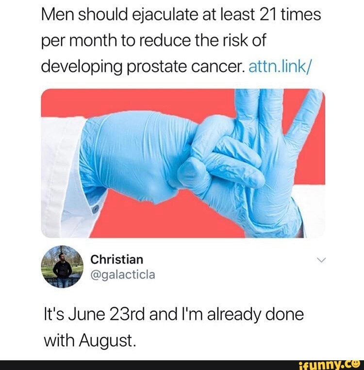 Men should ejaculate at least 21 times per month to reduce the risk of