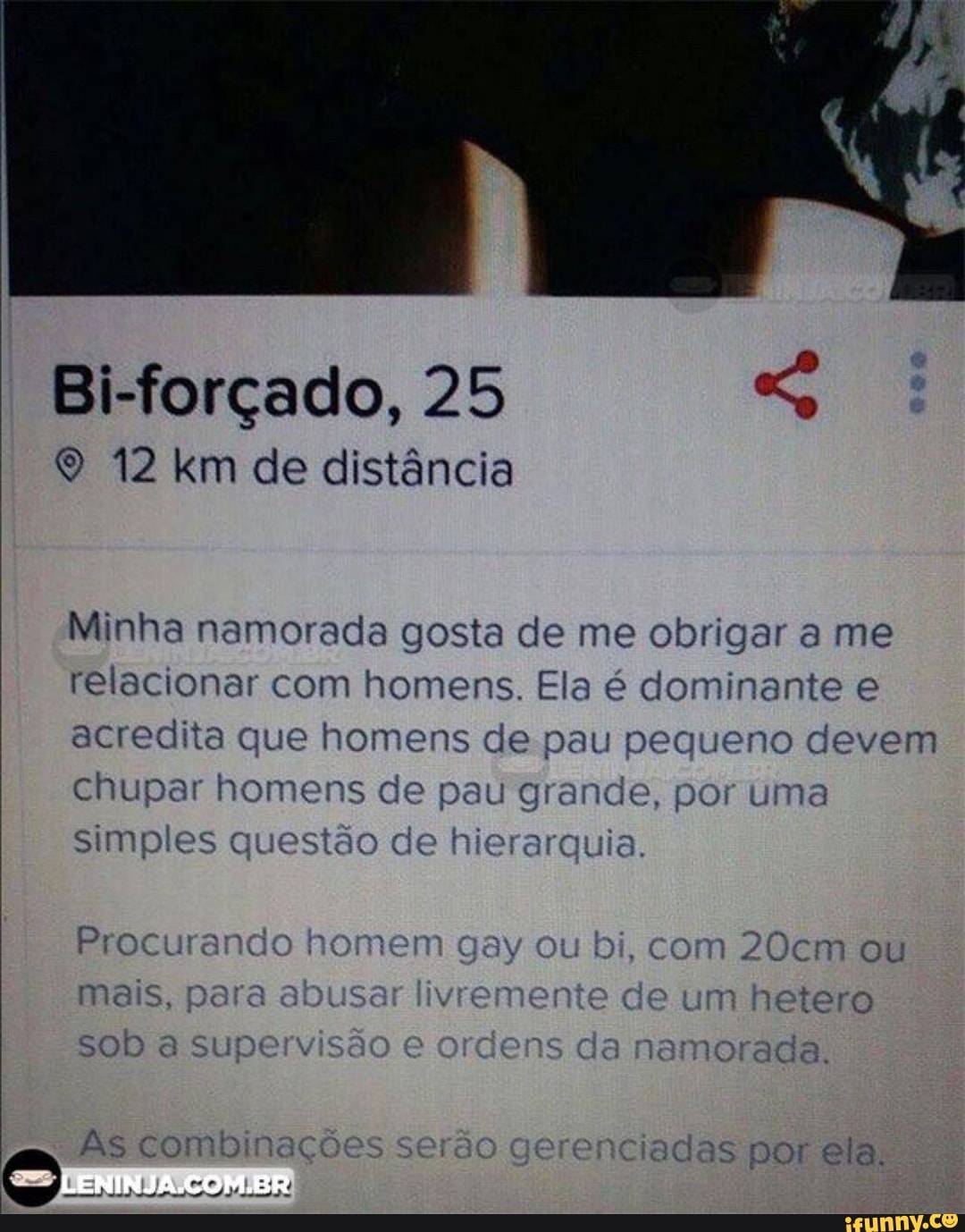 Bi-forçado, 25 SS
km de distancia
Minha namorada gosta de me obrigar a me
retacionar com homens. Ela é dominante e
acredita que homens de-pau pequeno devem
chupar homens de pau gr: Vau
mãe, por uma
simples questão de hierar