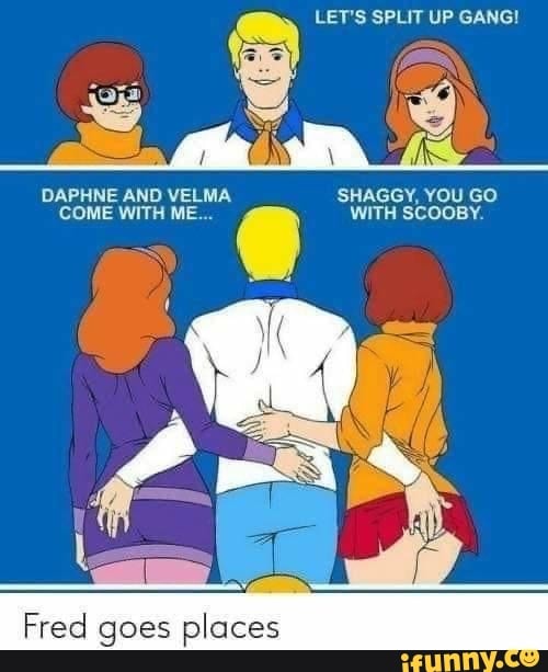 LET'S SPLIT UP GANG! DAPHNE AND VELMA SHAGGY, YOU GO COME WITH ME ...