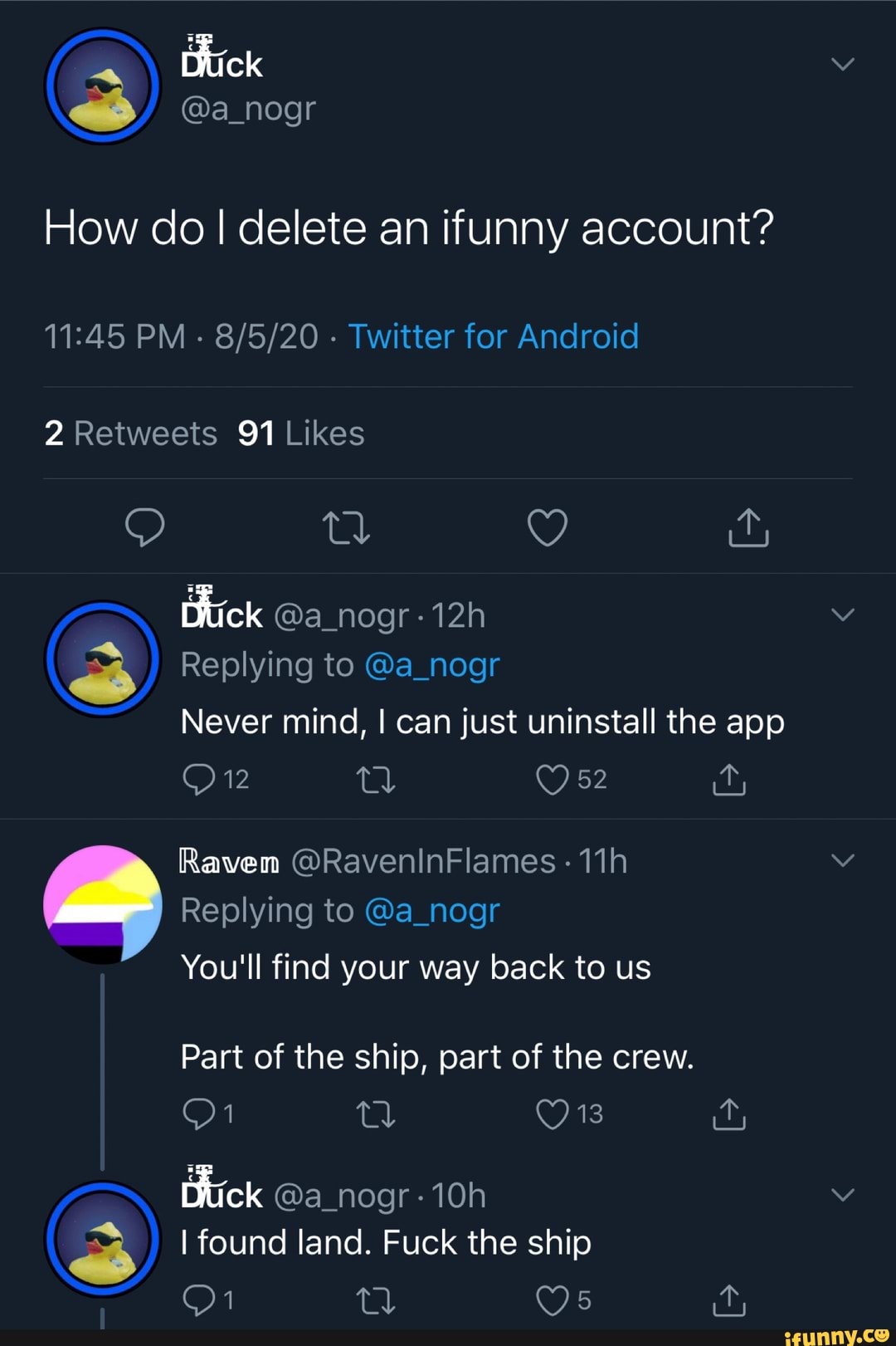Btick @a_nogr How do I delete an ifunny account? PM - - Twitter