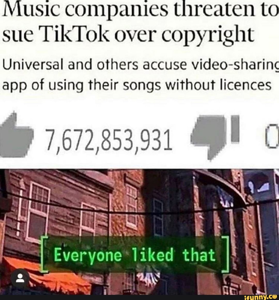 Music companies threaten to
sue TikTok over copyright
Universal and others accuse video-sharinc¢
app of using their songs without licences
ABE LA