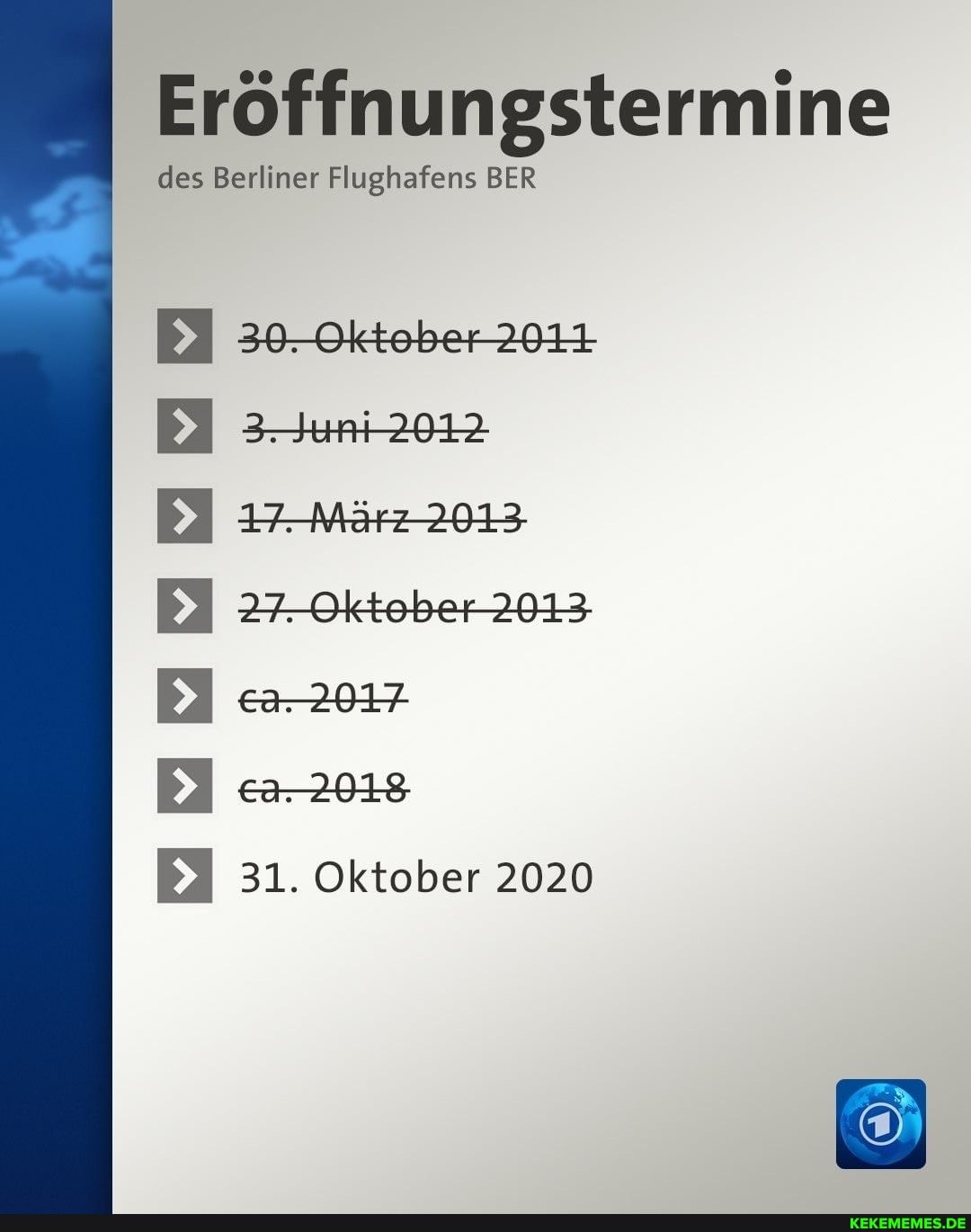 Eröfmungstermine
des Berliner Flughafens BER
31. Oktober 2020