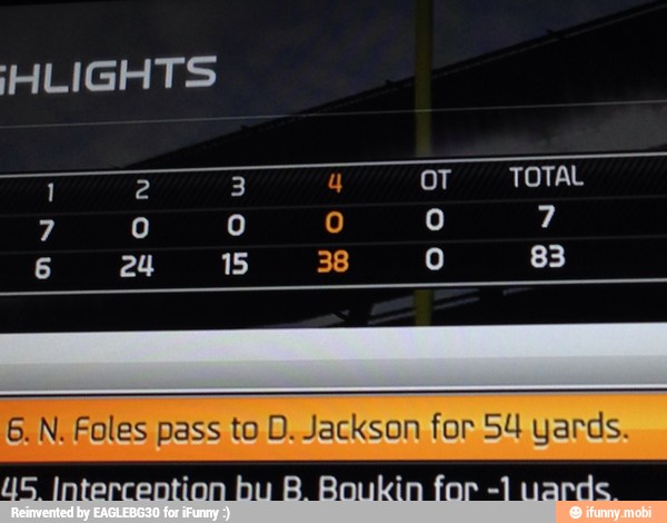 6. N. Foles pass to D. Jackson for 54 yards.
US Interrention bu B Boukin for -1 varde.