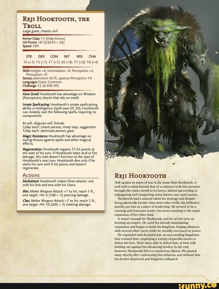 Geas Spell ReJI HOOKTOOTH, THE TROLL Large giant, chaotic evil 'Armor Class 13 ...