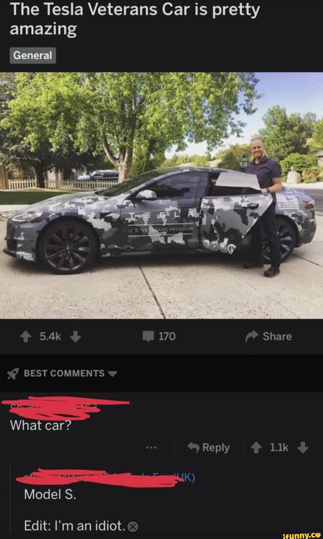 The Tesla Veterans Car is pretty
amazing
General