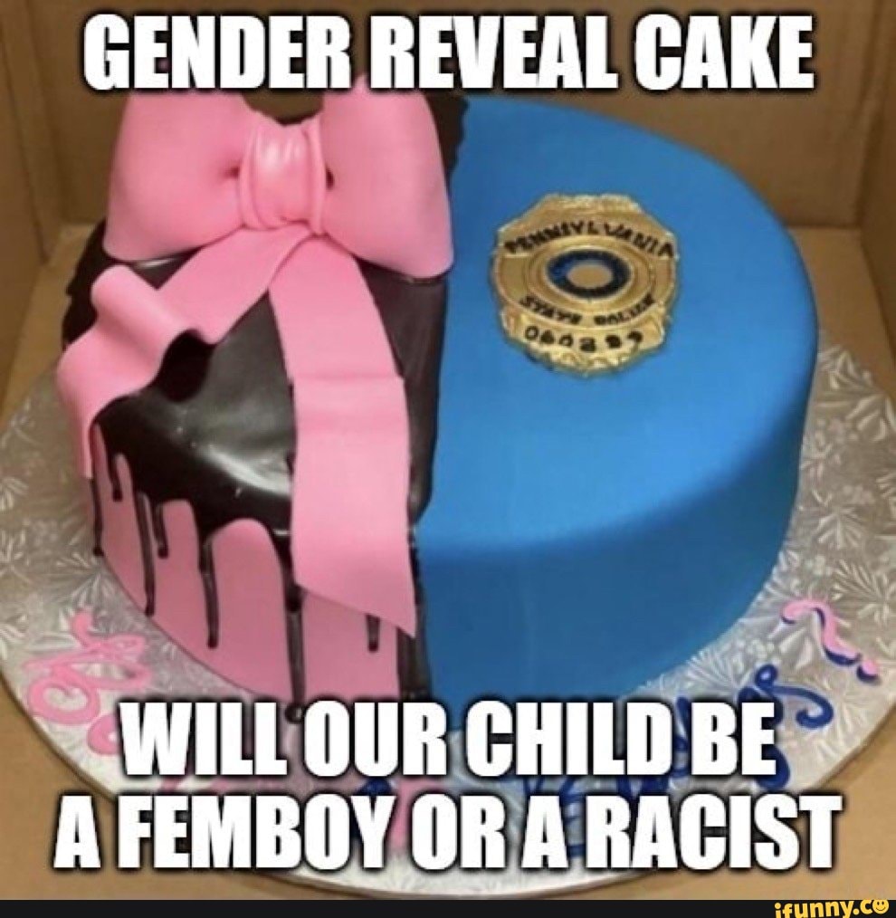 Gender reveal cake will our child be a femboy or a racist.