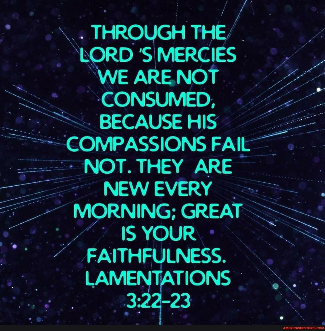 THROUGH THE.
"LORD 'S MERCIES WE ARE NOT
'CONSUMED,
BECAUSE HIS
IONS
NOT. THEY ARE NEW EVERY
MORNING; GREAT
FAITHFULNESS.
TIONS