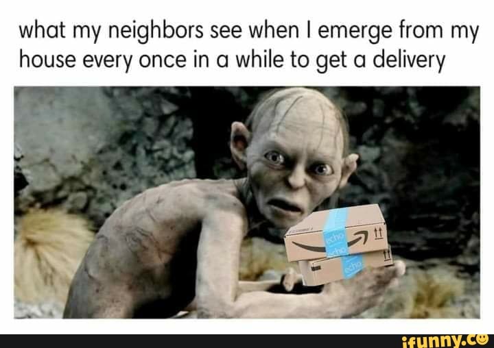 what my neighbors see when I emerge from my house every once in a while to get a delivery
ky