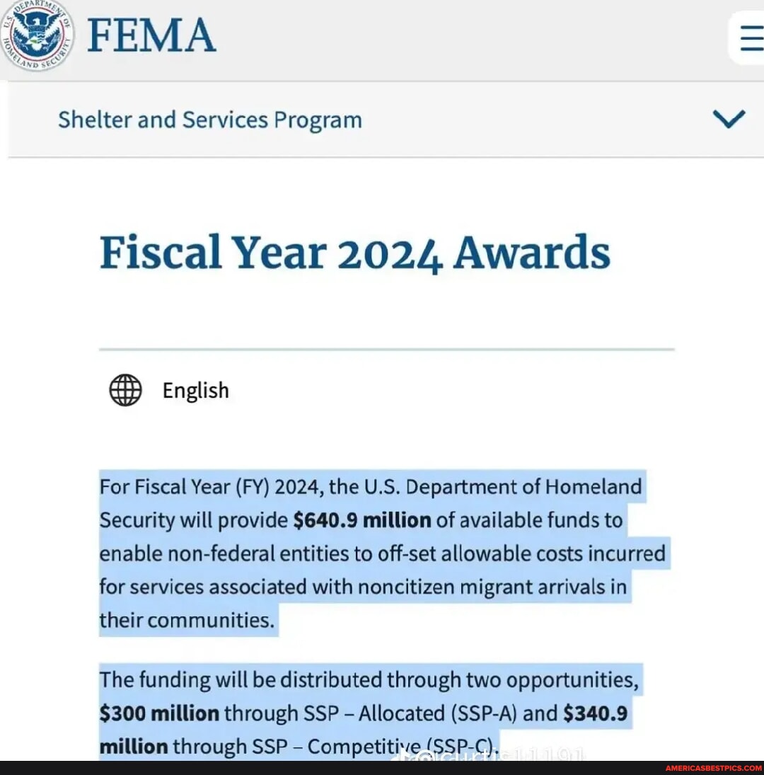 FEMA Shelter and Services Program Fiscal Year 2024 Awards English For