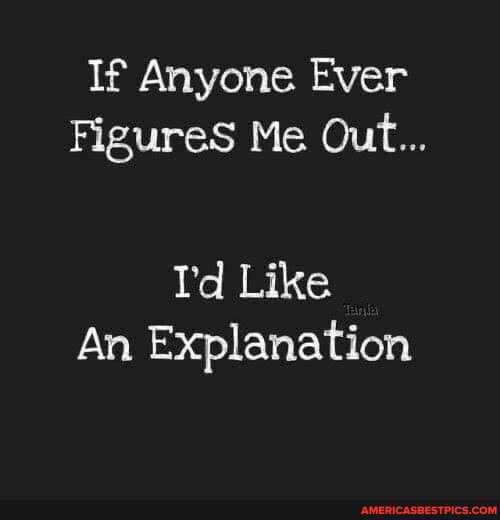 If Anyone Ever
Figures Me Out...
I'd Like
An Explanation