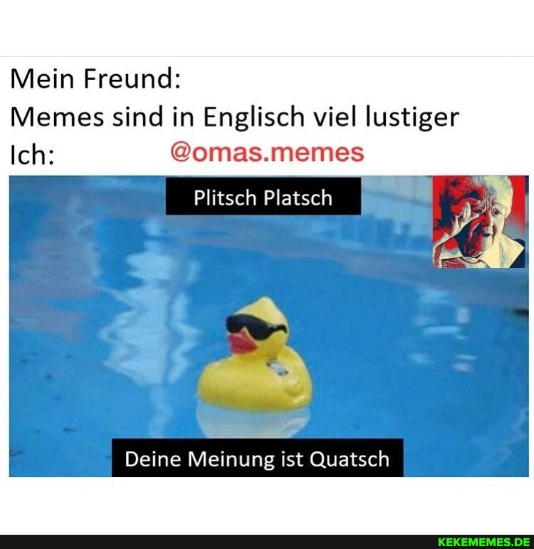 Plitsch Platsch Deine Meinung Ist Quatsch Mein Freund: Memes sind in Englisch viel lustiger Ich: @omas.memes