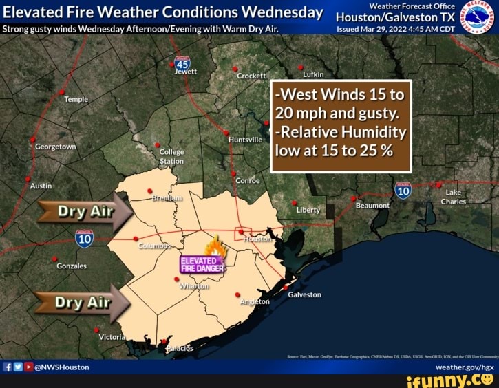 Elevated Fire Weather Conditions Wednesday Galveston TX Strong gusty ...
