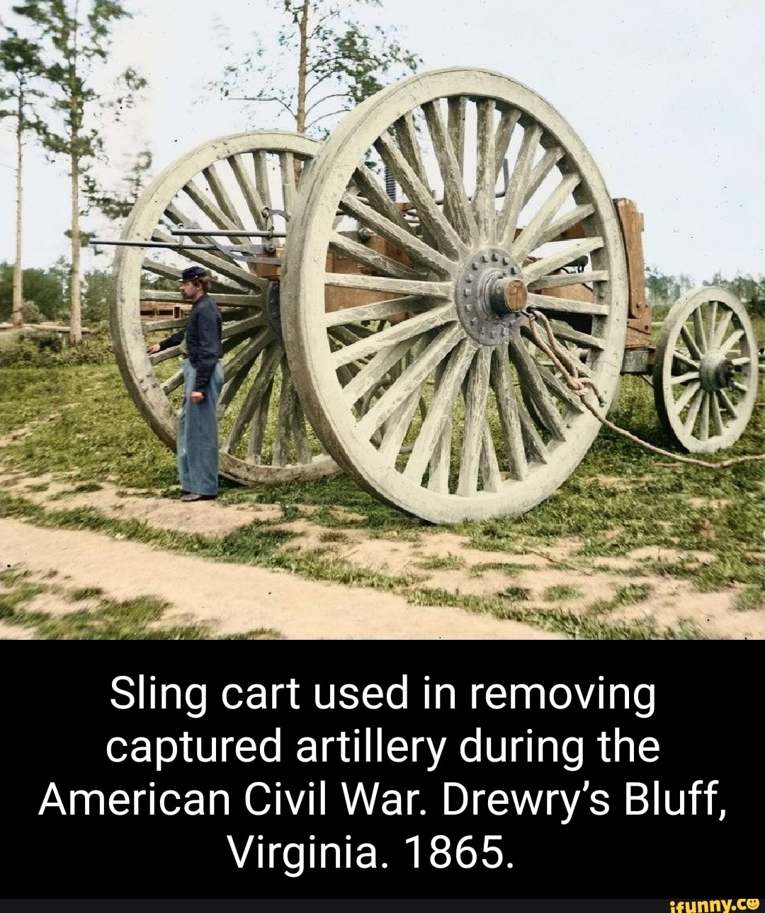 Photo Ancienne Couleur Guerre Civile - Canon Sling Cart à Drewry's Bluff, VA