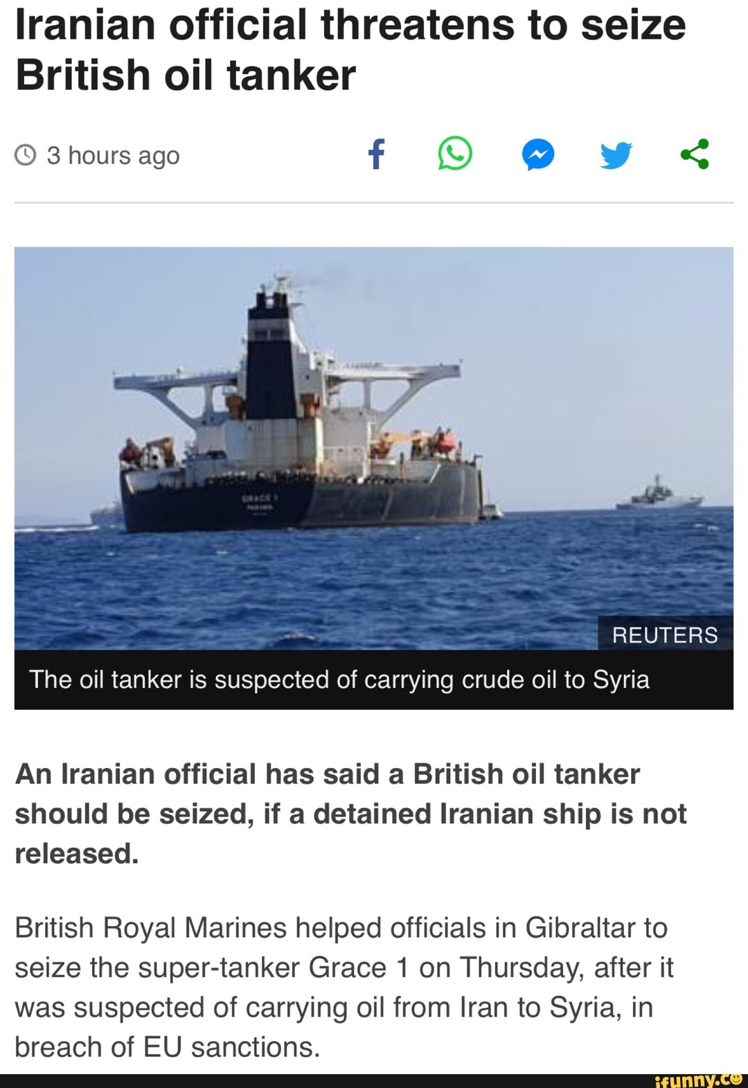 Iranian Official Threatens To Seize British Oil Tanker An Iranian ...