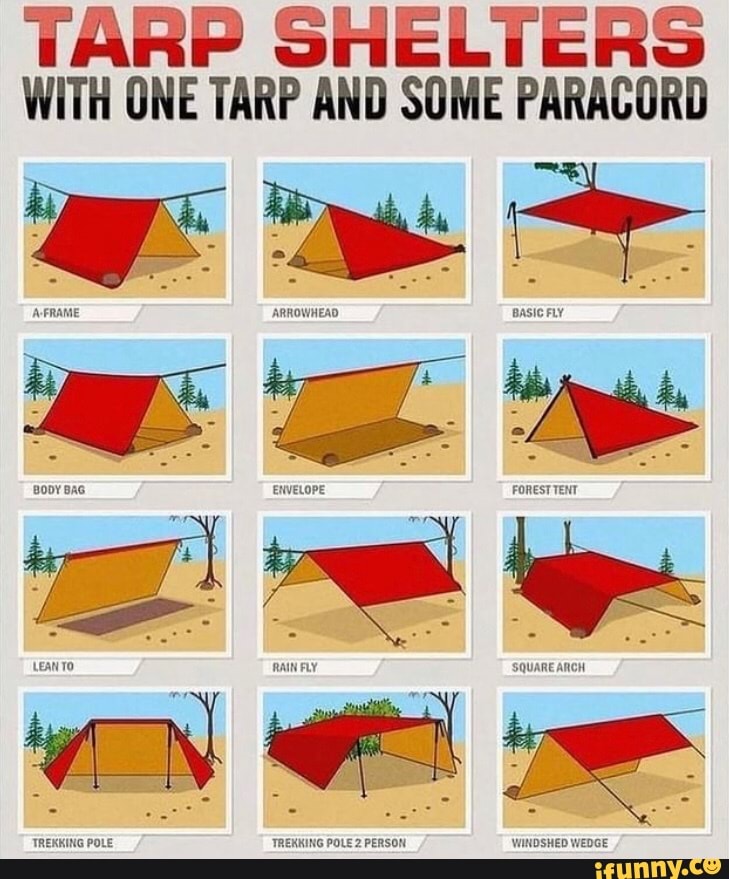 TARP SHELTERS WITH ONE TARP AND SOME PARACORD AFRAME ARROWHEAD BODY BAG