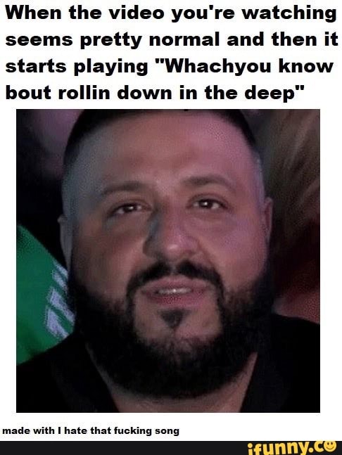When the video you're watching seems pretty normal and then it starts playing "Whachyou know bout rollin down in the deep"
made with hate that fucking song