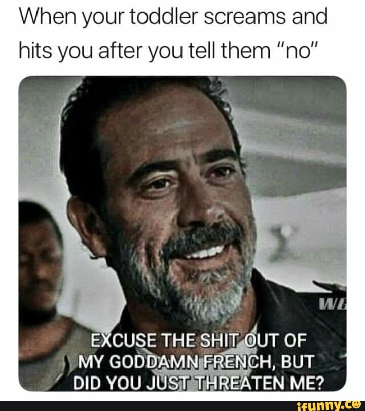 When your toddler screams and hits you after you tell them "no"
PACUSE THE SHEP OIT OF MY CODPARMN PRENCH, BUT DID YOU Jt ATEN ME?