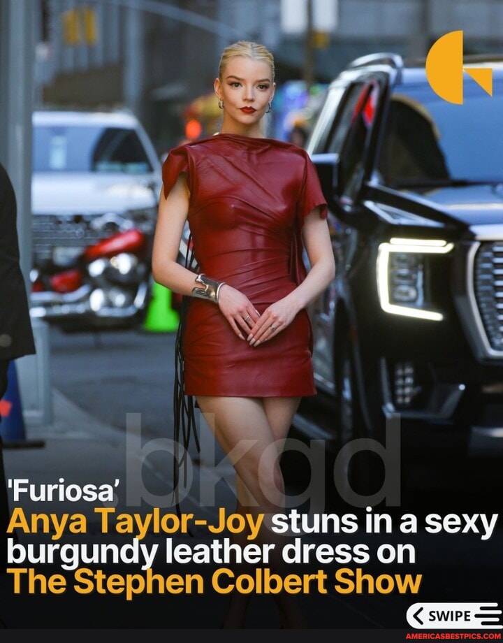 Anya Taylor-joy Stuns In A Sexy Burgundy Leather Dress On 'furiosa' The 