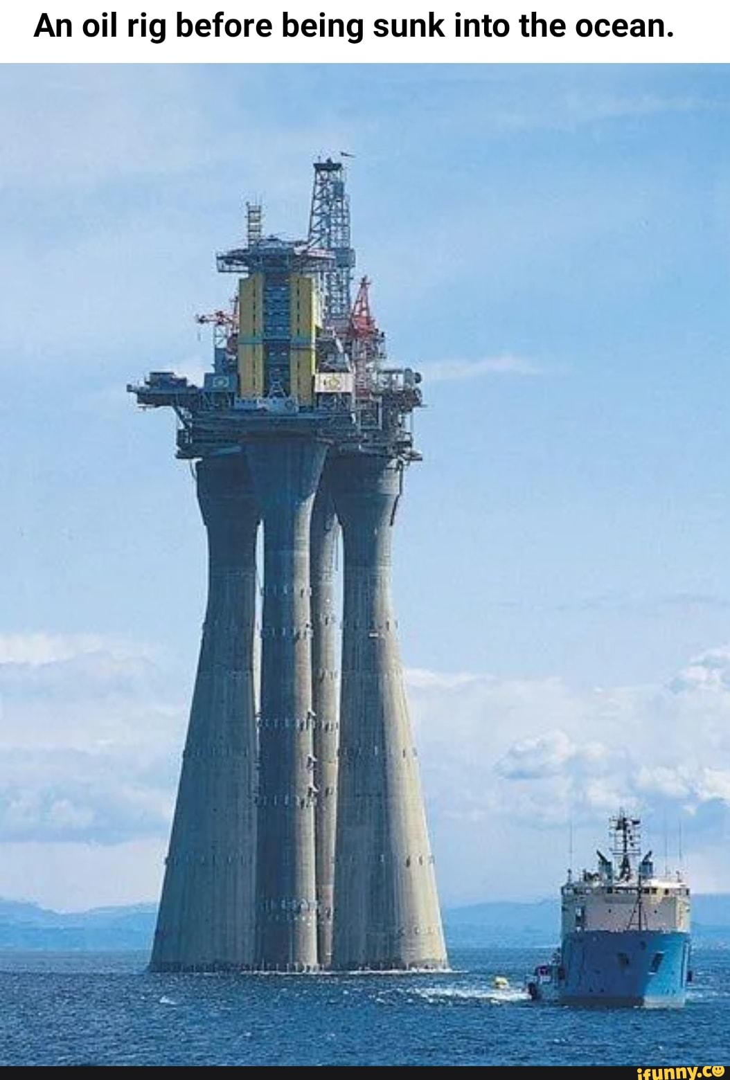 An oil rig before being sunk into the ocean.