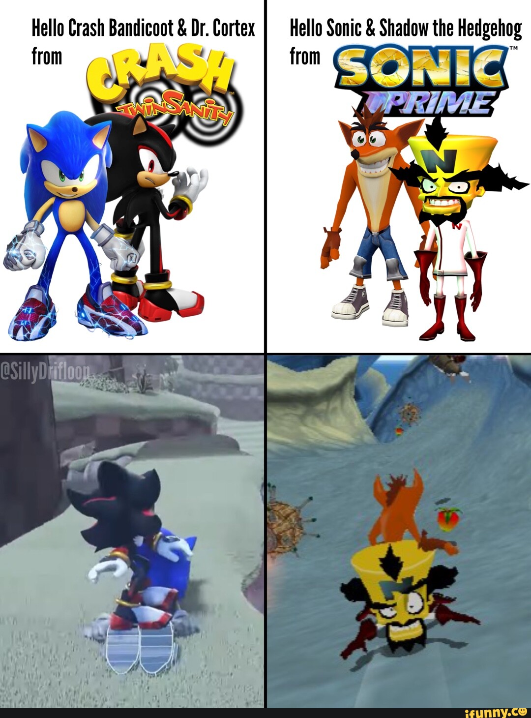 Hello Sonic and Shadow from Sonic Prime 🏂 - Hello Crash Bandicoot & Dr.  Cortex I Hello Sonic & Shadow the Hedgehog from SONIC OPR TINE: - iFunny