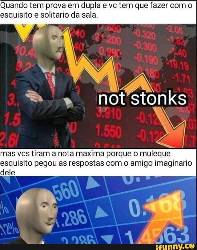 Quando tem prova em dupla e vc tem que fazer com o
esquisito e solitario da sala.
mas vcs tiram a nota maxima porque o muleque
esquisito pegou as respostas com o amigo imaginario
I